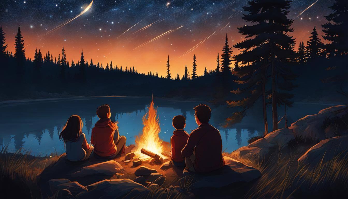 Family stargazing at the campsite